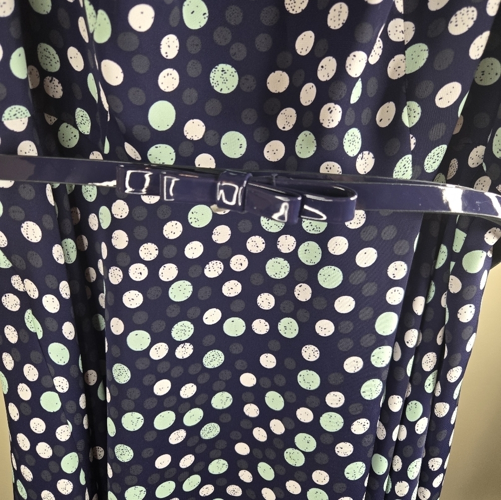 Elle Womens Polka Dot Sleeveless Dress With Bow Belt Blue/White Size 12 - Picture 3 of 13